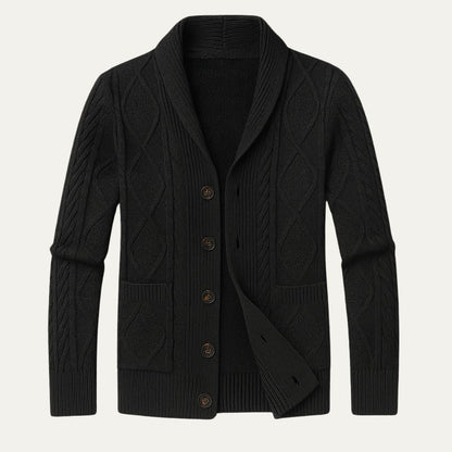 Herren-Strickjacke mit Schalkragen und Zopfmuster-Cardigan for men-Alpenkind
