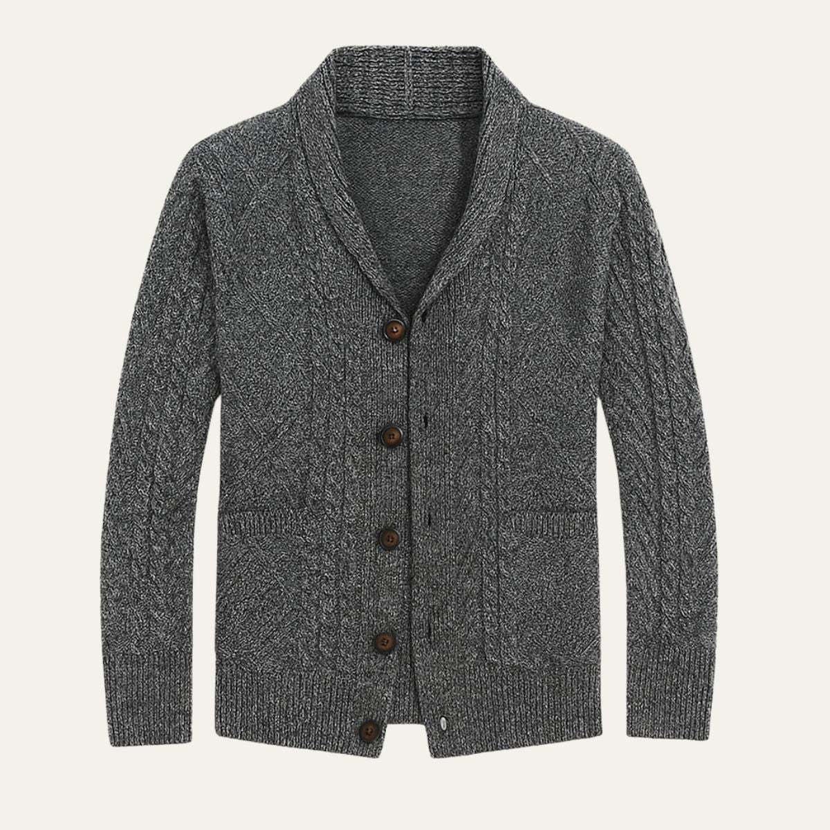 Herren-Strickjacke mit Schalkragen und Zopfmuster-Cardigan for men-Alpenkind