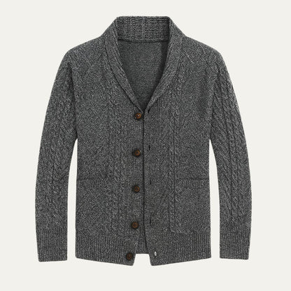 Herren-Strickjacke mit Schalkragen und Zopfmuster-Cardigan for men-Alpenkind