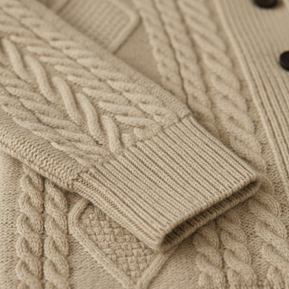 Herren-Strickjacke mit Schalkragen und Zopfmuster-Cardigan for men-Alpenkind