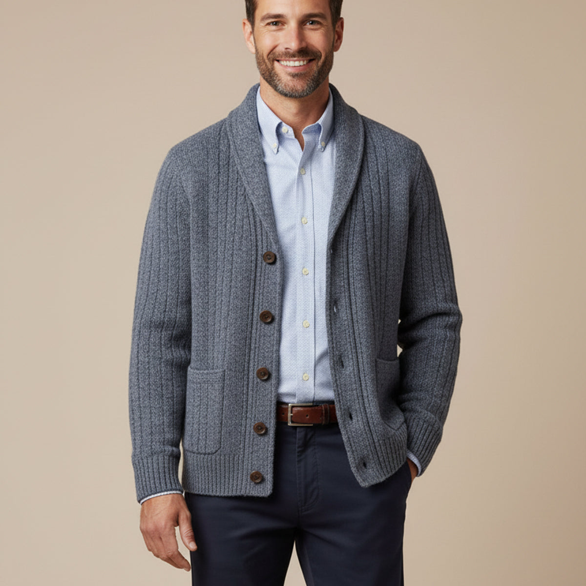 Herren-Strickjacke mit Schalkragen und Zopfmuster-Cardigan for men-Alpenkind