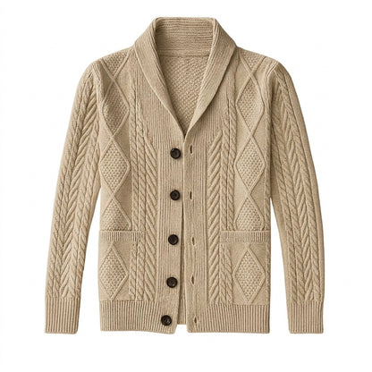 Herren-Strickjacke mit Schalkragen und Zopfmuster-Cardigan for men-Alpenkind