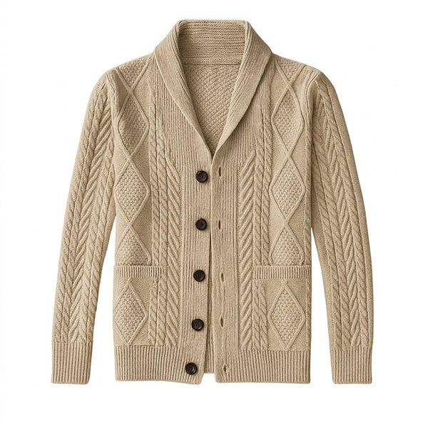 Herren-Strickjacke mit Schalkragen und Zopfmuster-Cardigan for men-Alpenkind