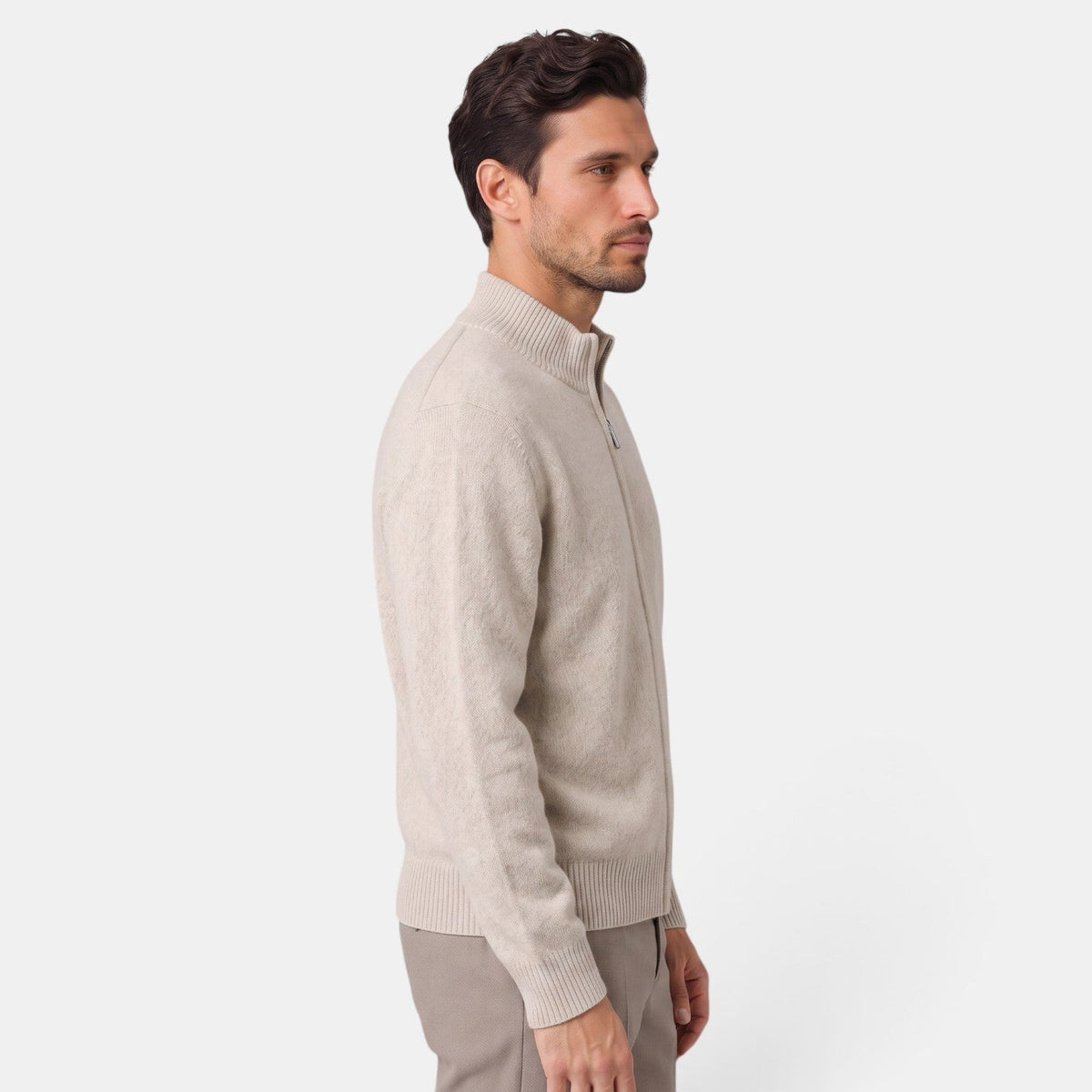 Herren-Strickjacke mit Stehkragen und durchgehendem Reißverschluss-Jackets for men-Alpenkind