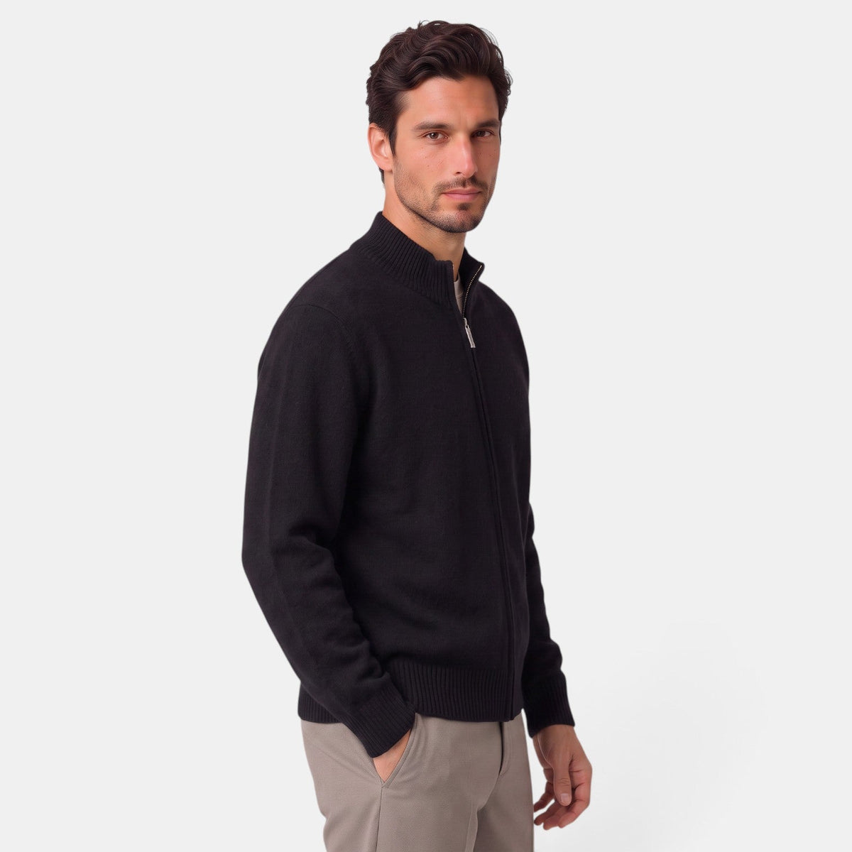 Herren-Strickjacke mit Stehkragen und durchgehendem Reißverschluss-Jackets for men-Alpenkind