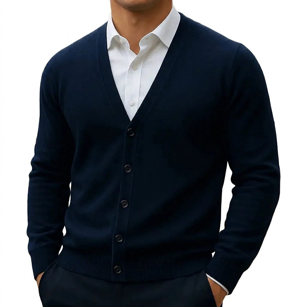 Herren-Strickjacke mit V-Ausschnitt und Knopfleiste-Cardigan for men-Alpenkind