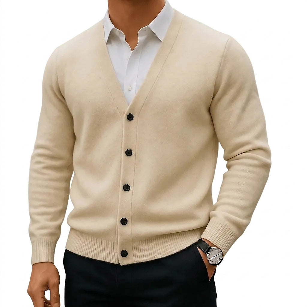 Herren-Strickjacke mit V-Ausschnitt und Knopfleiste-Cardigan for men-Alpenkind