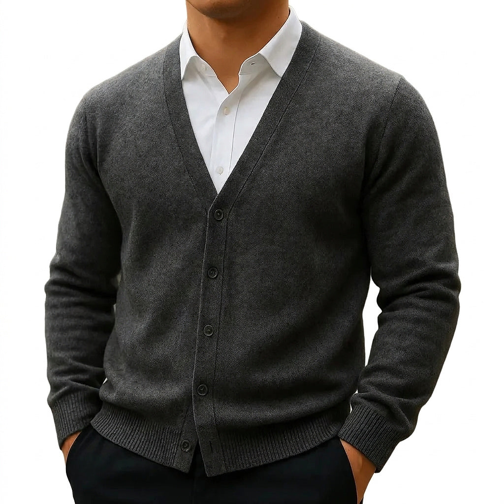 Herren-Strickjacke mit V-Ausschnitt und Knopfleiste-Cardigan for men-Alpenkind