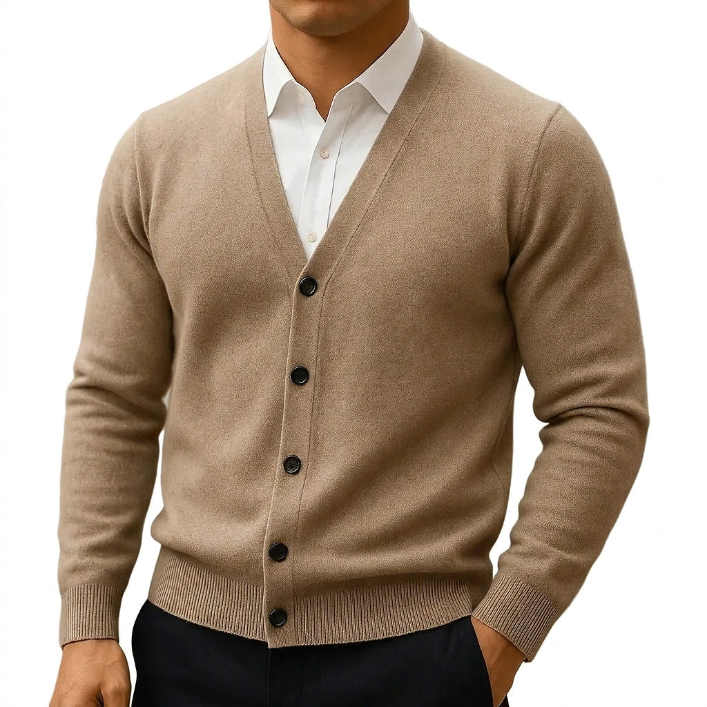 Herren-Strickjacke mit V-Ausschnitt und Knopfleiste-Cardigan for men-Alpenkind