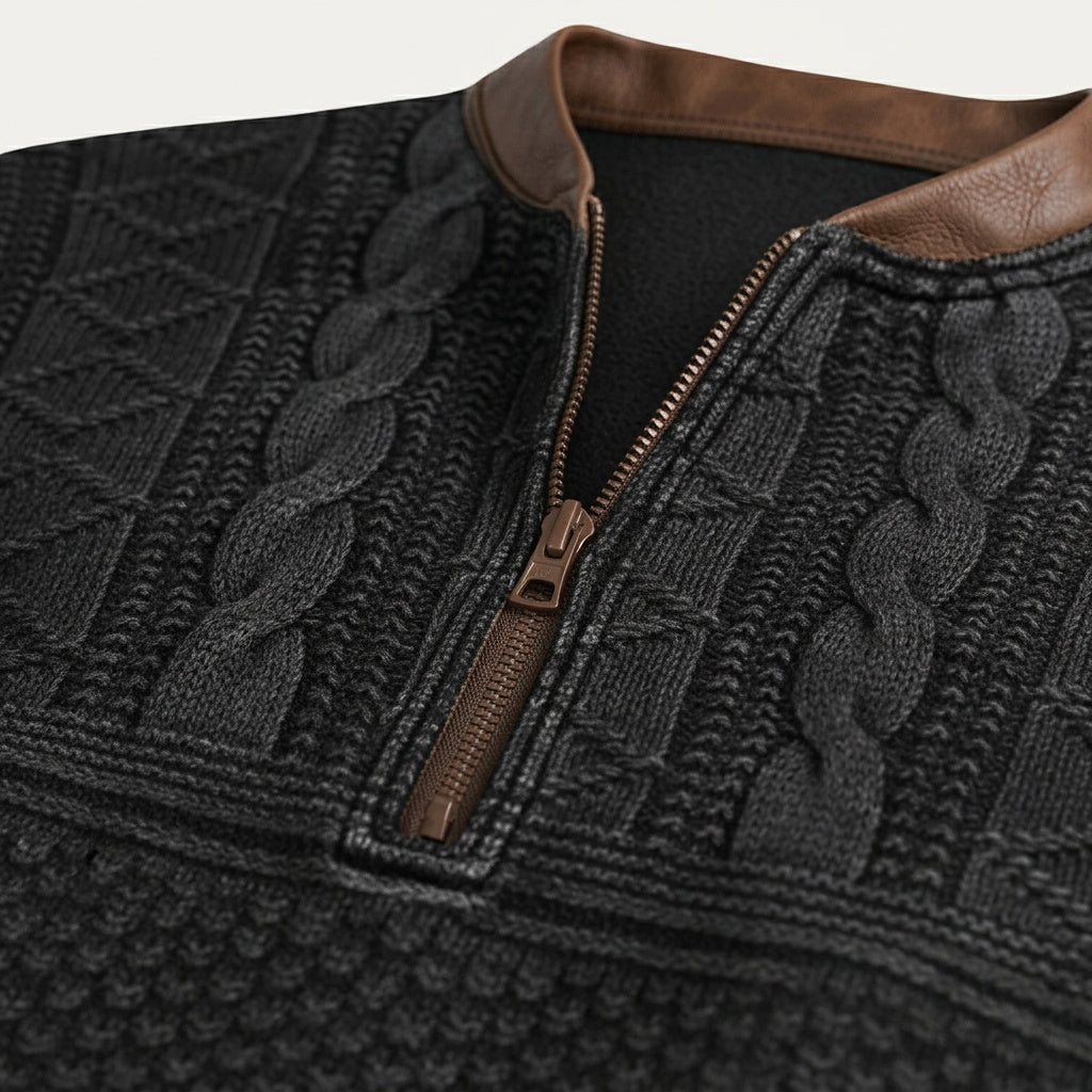 Herren-Strickpullover mit Muster, halbem Reißverschluss und Ellbogen-Patches-Sweaters for men-Alpenkind