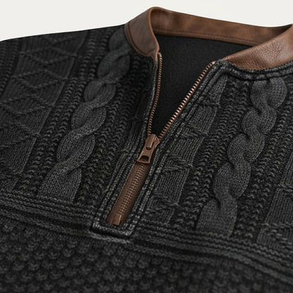 Herren-Strickpullover mit Muster, halbem Reißverschluss und Ellbogen-Patches-Sweaters for men-Alpenkind