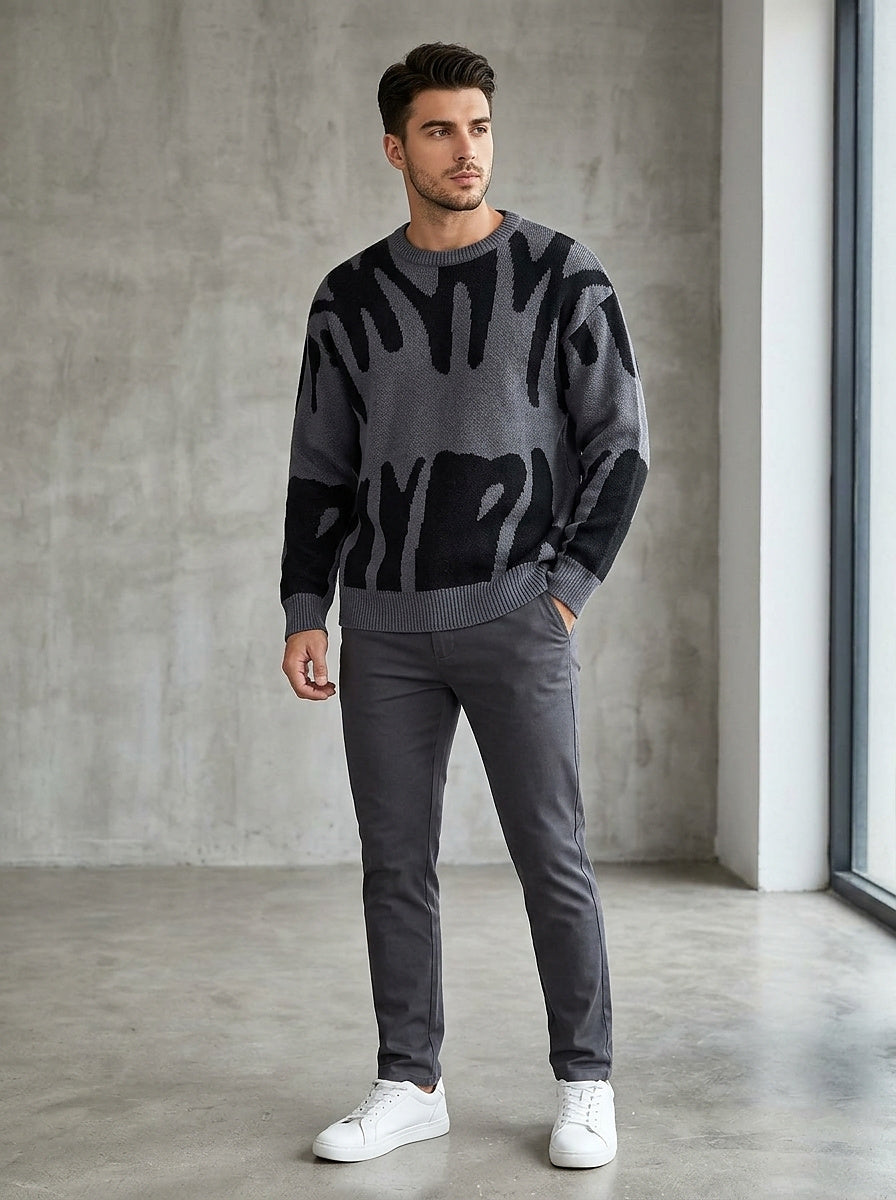 Herren-Strickpullover mit Rundhalsausschnitt und Grafikmuster-Sweaters for men-Alpenkind