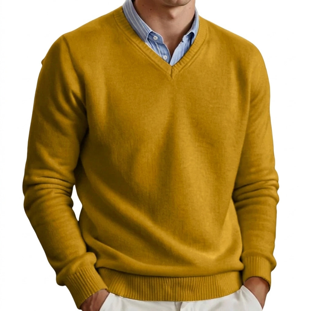 Herren-Strickpullover mit V-Ausschnitt und langen Ärmeln-Sweaters for men-Alpenkind