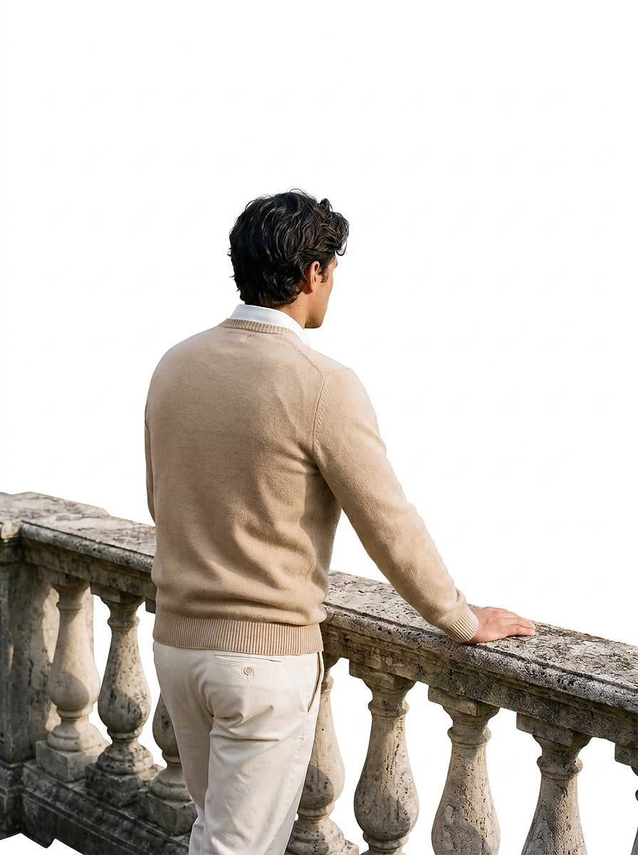 Herren-Strickpullover mit V-Ausschnitt und langen Ärmeln-Sweaters for men-Alpenkind