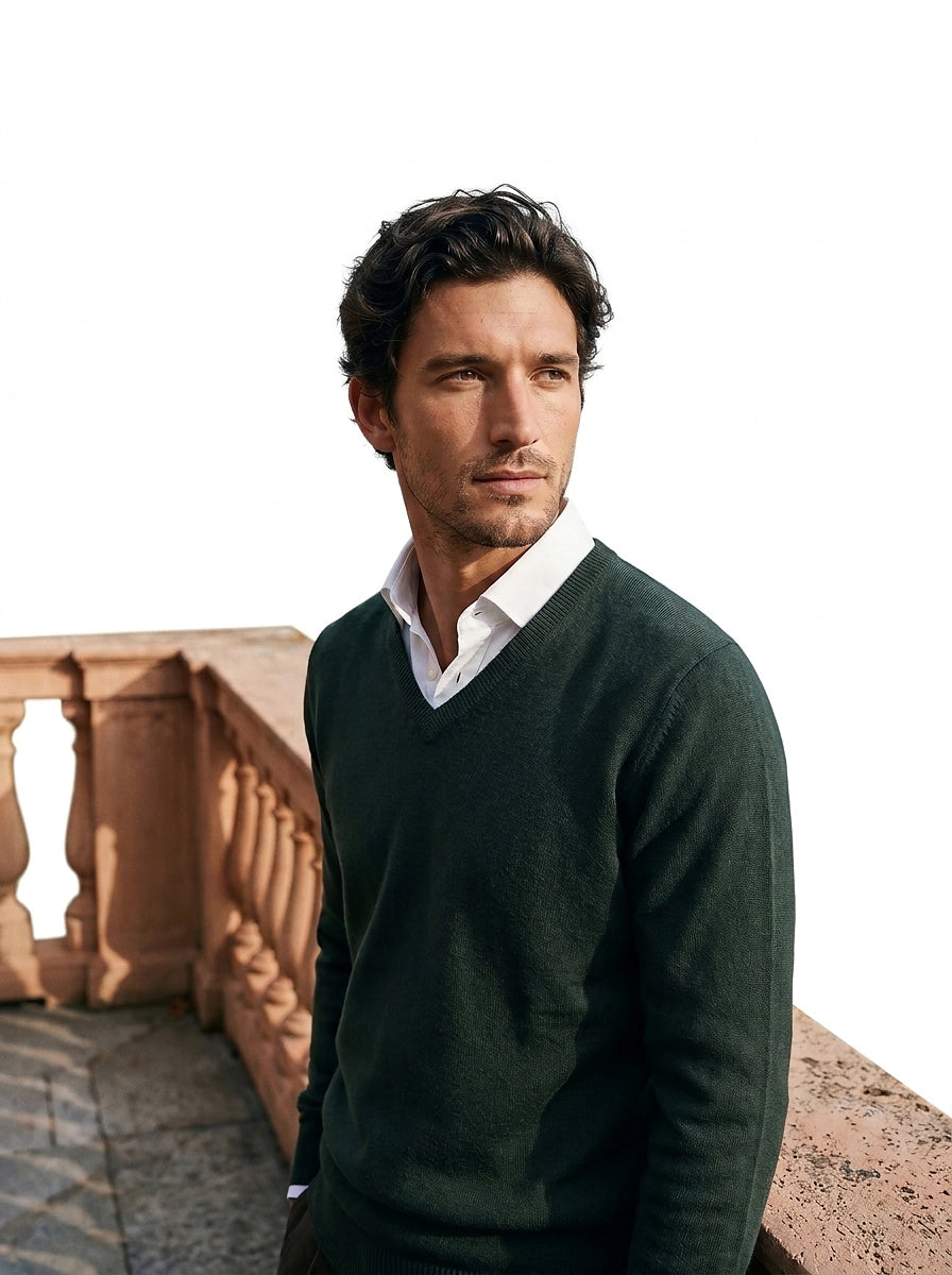Herren-Strickpullover mit V-Ausschnitt und langen Ärmeln-Sweaters for men-Alpenkind