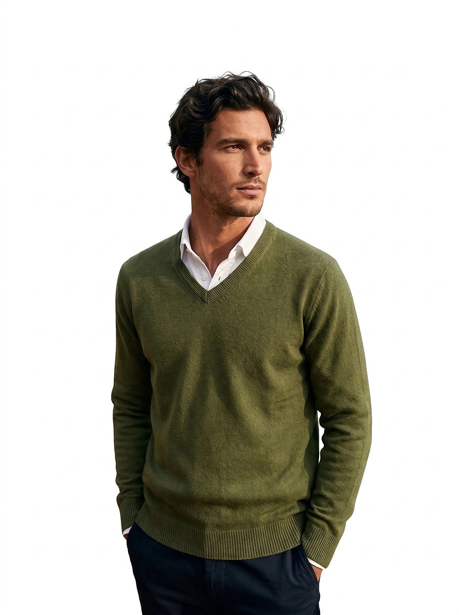 Herren-Strickpullover mit V-Ausschnitt und langen Ärmeln-Sweaters for men-Alpenkind