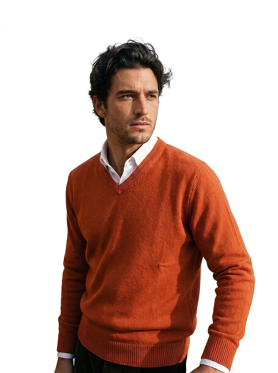 Herren-Strickpullover mit V-Ausschnitt und langen Ärmeln-Sweaters for men-Alpenkind