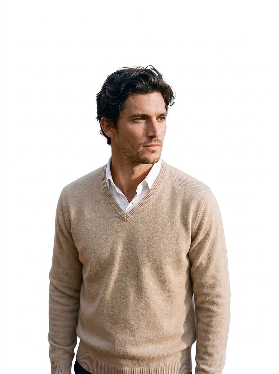 Herren-Strickpullover mit V-Ausschnitt und langen Ärmeln-Sweaters for men-Alpenkind
