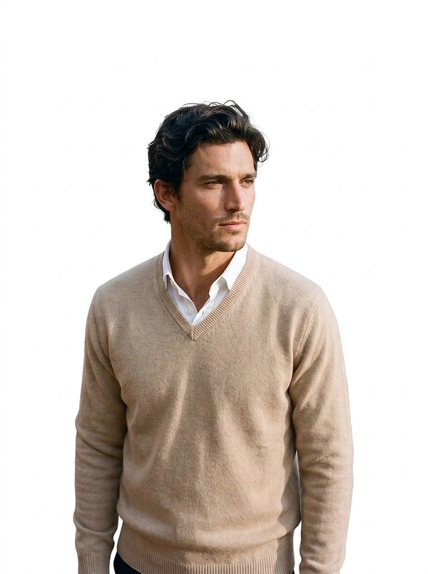 Herren-Strickpullover mit V-Ausschnitt und langen Ärmeln-Sweaters for men-Alpenkind