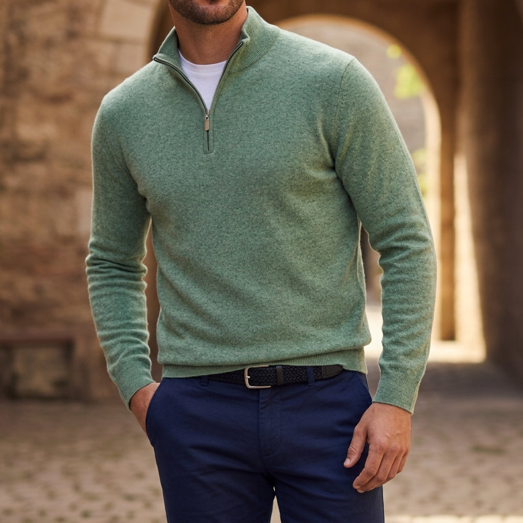 Herren-Strickpullover mit Viertelreißverschluss-Sweaters for men-Alpenkind