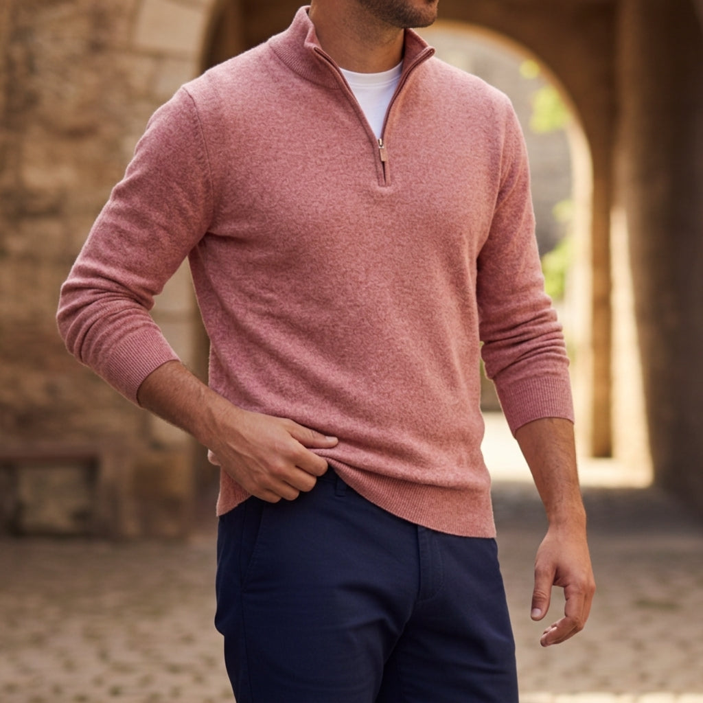 Herren-Strickpullover mit Viertelreißverschluss-Sweaters for men-Alpenkind