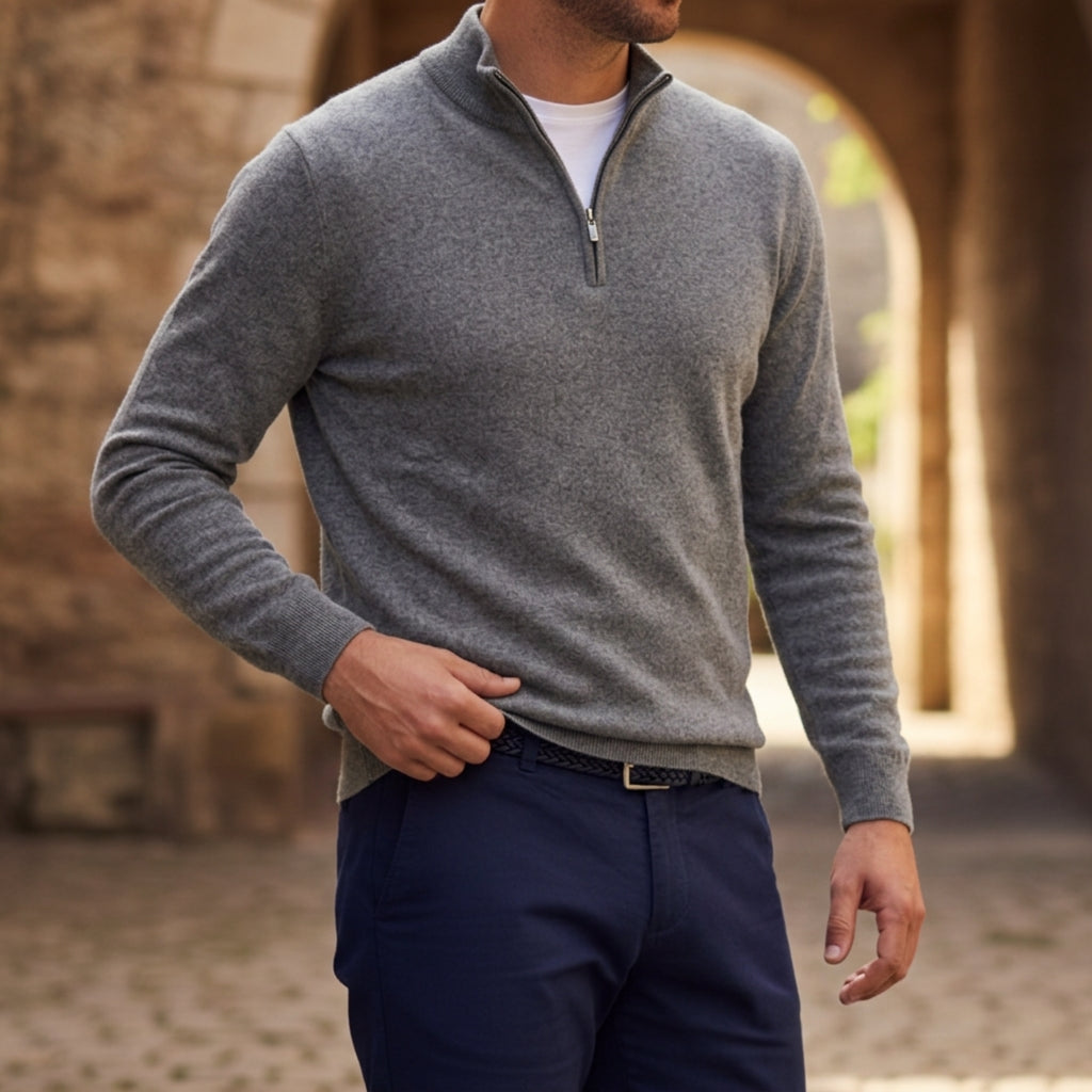 Herren-Strickpullover mit Viertelreißverschluss-Sweaters for men-Alpenkind