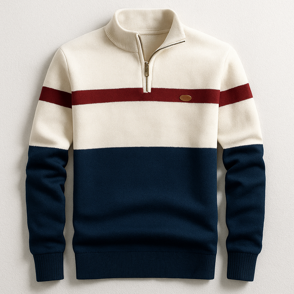 Herren-Strickpullover mit Viertelreißverschluss und Colorblock-Design-Sweaters for men-Alpenkind