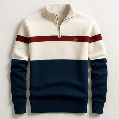 Herren-Strickpullover mit Viertelreißverschluss und Colorblock-Design-Sweaters for men-Alpenkind