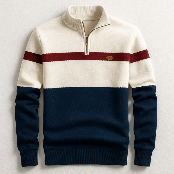 Herren-Strickpullover mit Viertelreißverschluss und Colorblock-Design-Sweaters for men-Alpenkind