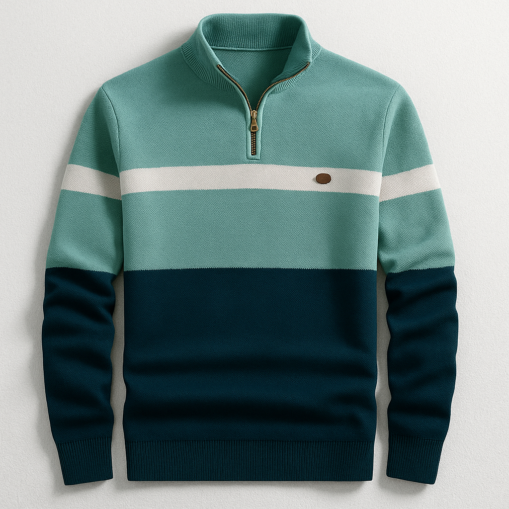 Herren-Strickpullover mit Viertelreißverschluss und Colorblock-Design-Sweaters for men-Alpenkind