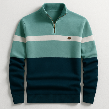 Herren-Strickpullover mit Viertelreißverschluss und Colorblock-Design-Sweaters for men-Alpenkind