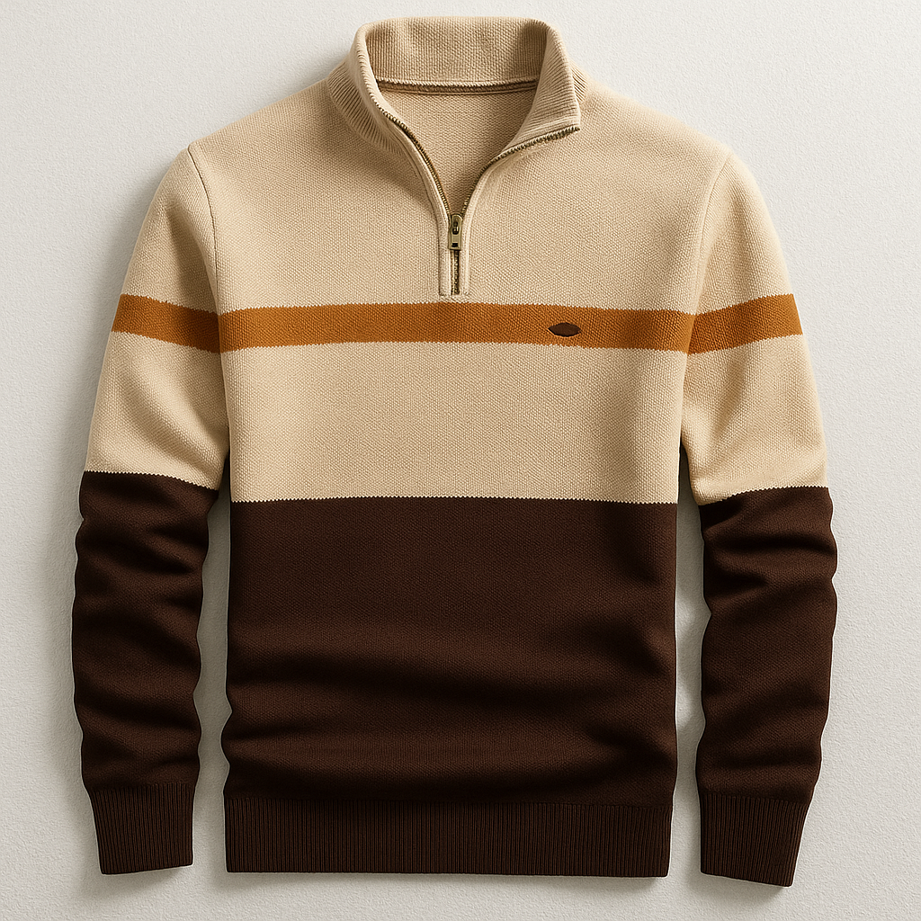 Herren-Strickpullover mit Viertelreißverschluss und Colorblock-Design-Sweaters for men-Alpenkind