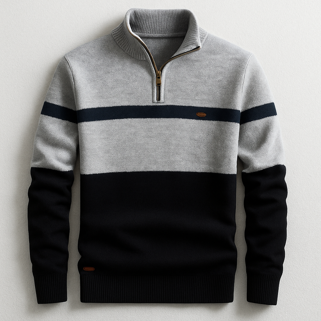 Herren-Strickpullover mit Viertelreißverschluss und Colorblock-Design-Sweaters for men-Alpenkind