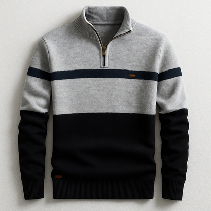 Herren-Strickpullover mit Viertelreißverschluss und Colorblock-Design-Sweaters for men-Alpenkind