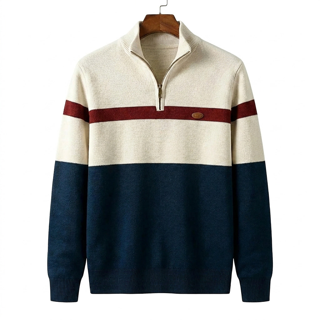 Herren-Strickpullover mit Viertelreißverschluss und Colorblock-Design-Sweaters for men-Alpenkind
