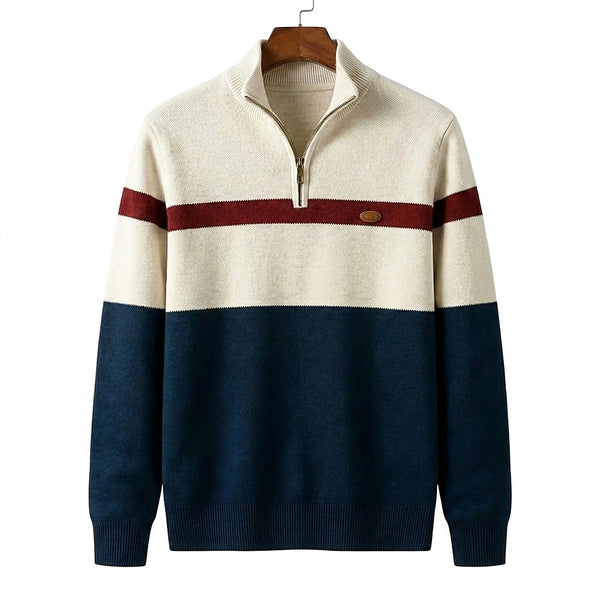 Herren-Strickpullover mit Viertelreißverschluss und Colorblock-Design-Sweaters for men-Alpenkind