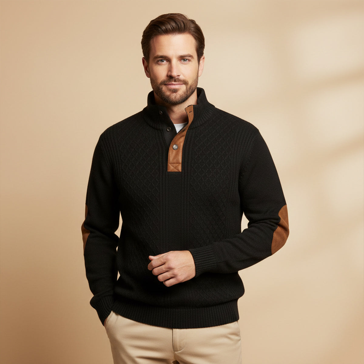 Herren-Strickpullover mit Zopfmuster und Knopfleiste-Sweaters for men-Alpenkind