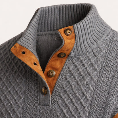 Herren-Strickpullover mit Zopfmuster und Knopfleiste-Sweaters for men-Alpenkind