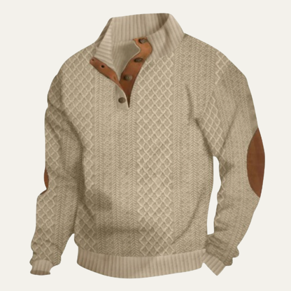 Herren-Strickpullover mit Zopfmuster und Knopfleiste-Sweaters for men-Alpenkind