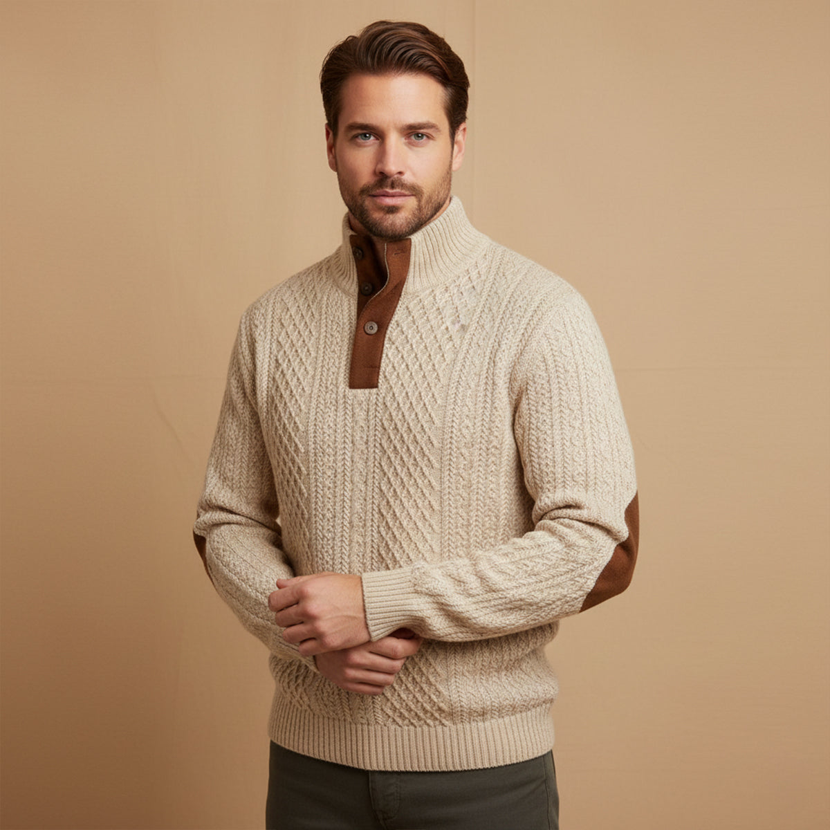 Herren-Strickpullover mit Zopfmuster und Knopfleiste-Sweaters for men-Alpenkind