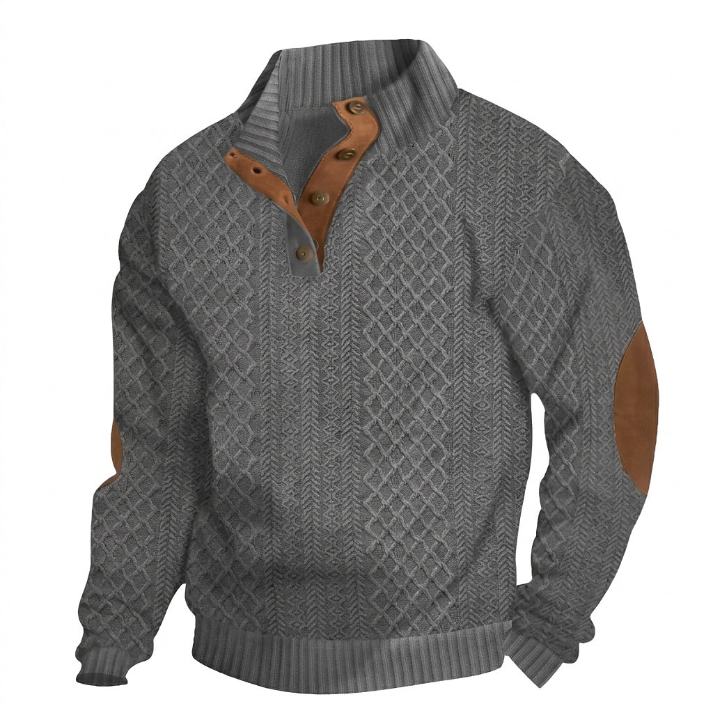 Herren-Strickpullover mit Zopfmuster und Knopfleiste-Sweaters for men-Alpenkind