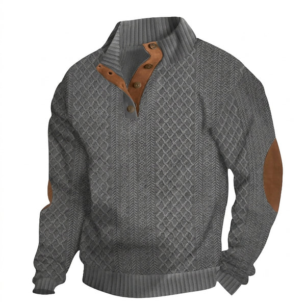 Herren-Strickpullover mit Zopfmuster und Knopfleiste-Sweaters for men-Alpenkind