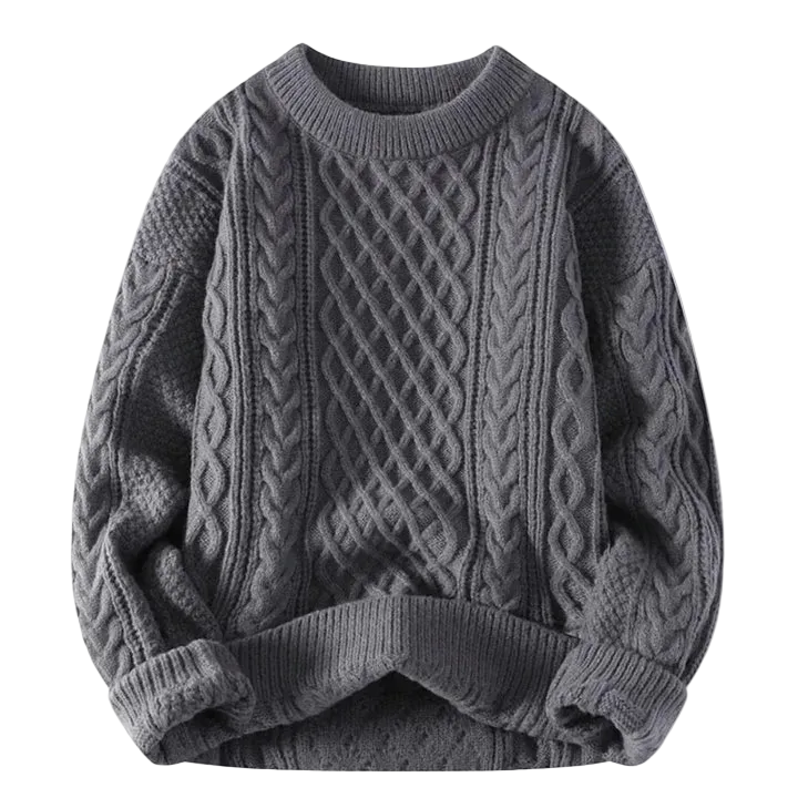 Herren Strickpullover mit Zopfmuster und Rundhals-Men Sweaters-Alpenkind