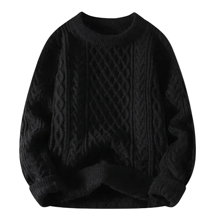 Herren Strickpullover mit Zopfmuster und Rundhals-Men Sweaters-Alpenkind