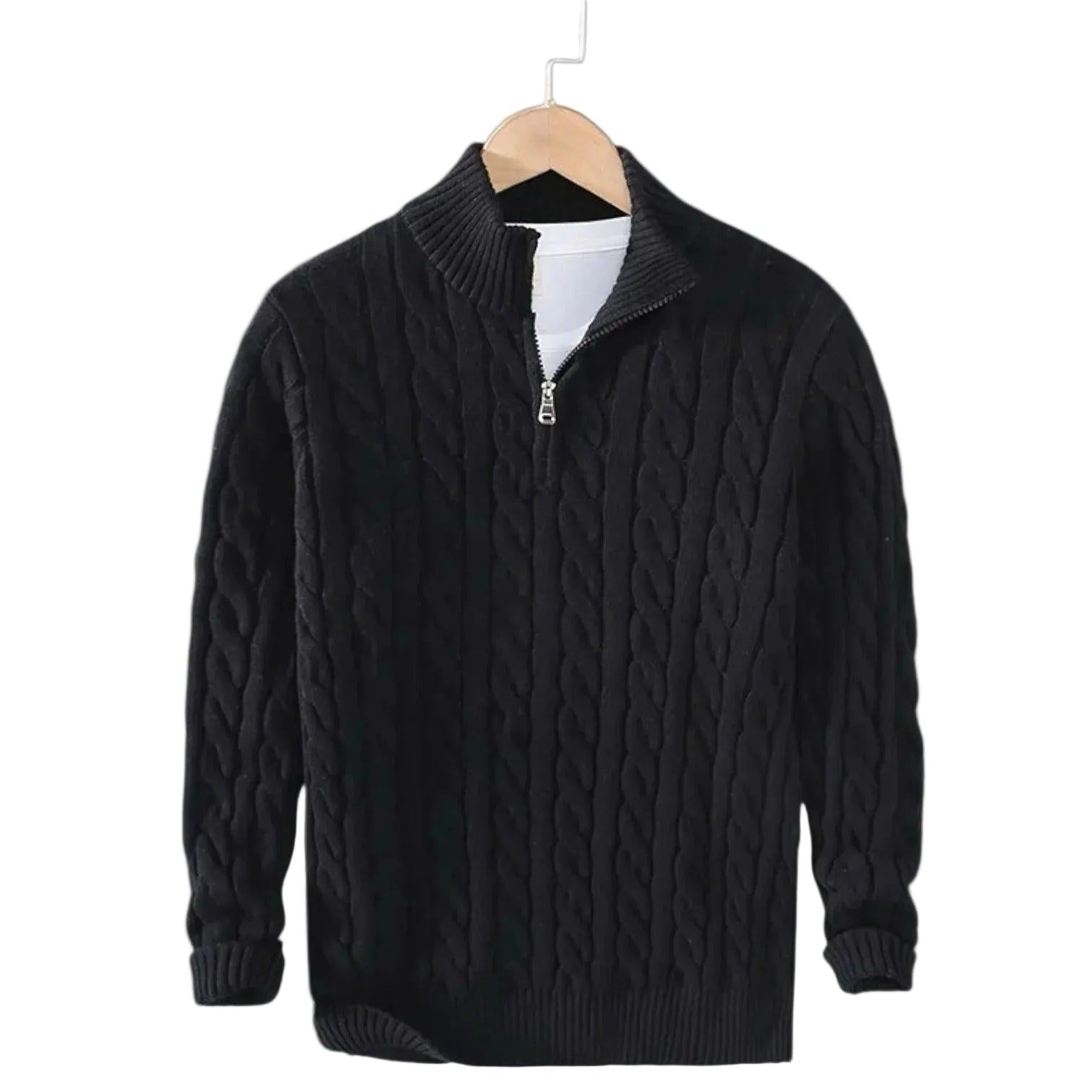 Herren Strickpullover mit Zopfmuster und Stehkragen-Men Sweaters-Alpenkind