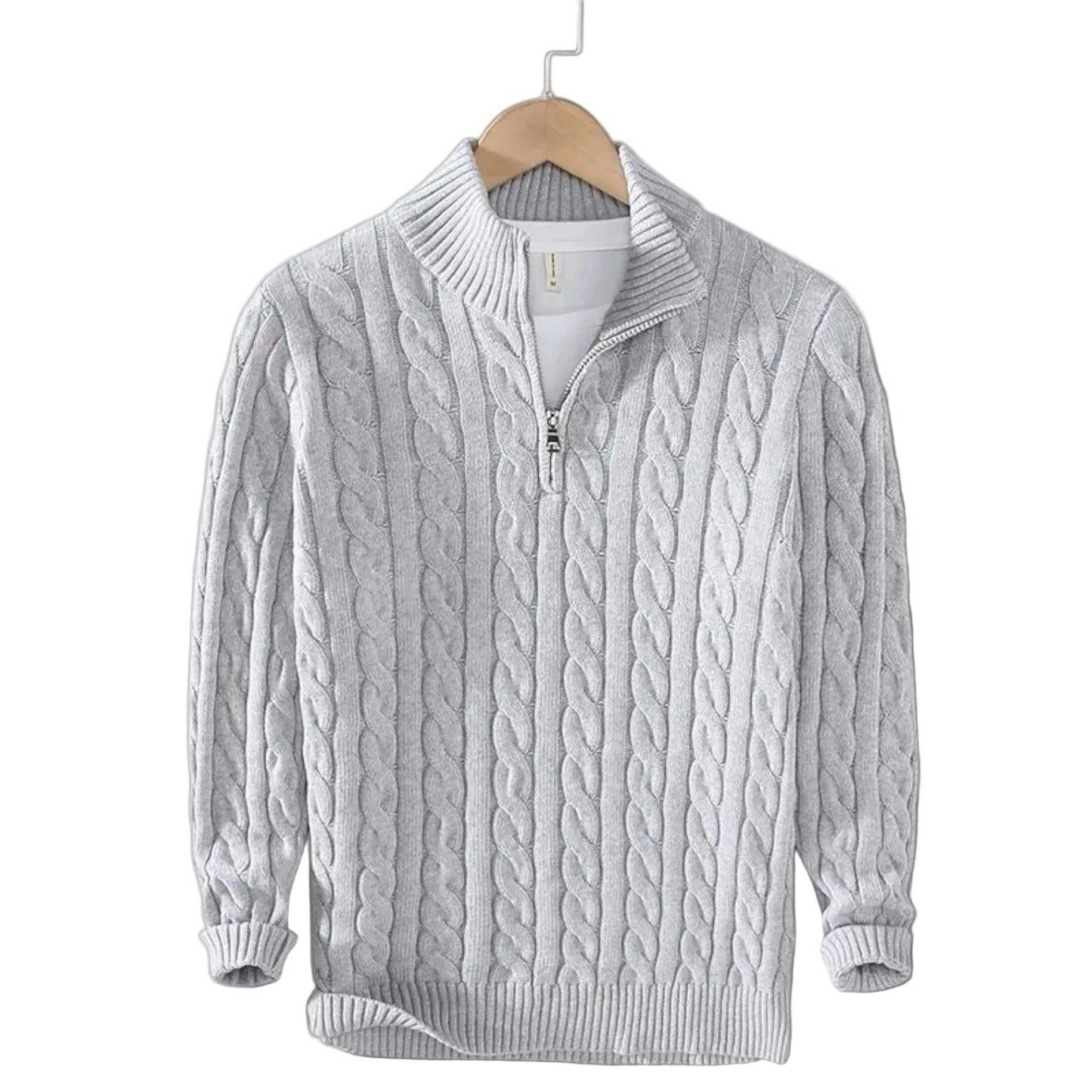 Herren Strickpullover mit Zopfmuster und Stehkragen-Men Sweaters-Alpenkind