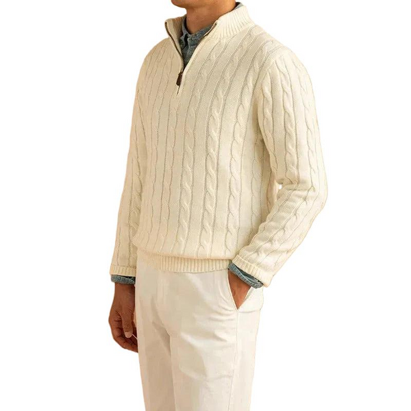 Herren Strickpullover mit Zopfmuster und Stehkragen-Men Sweaters-Alpenkind