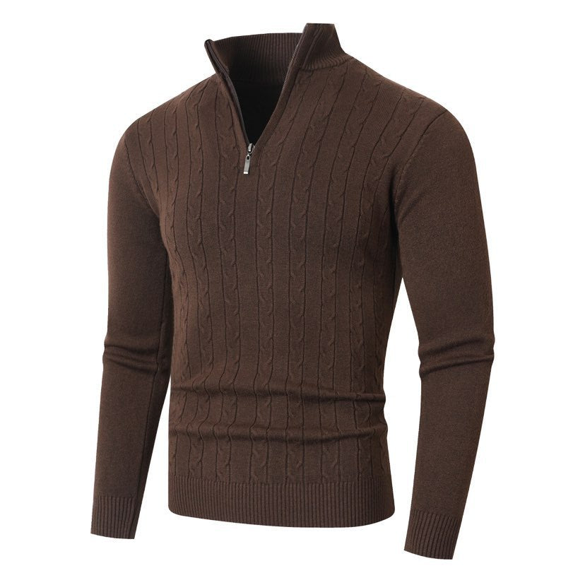 Herren-Strickpullover mit Zopfmuster und Viertelreißverschluss-sweaters for men-Alpenkind