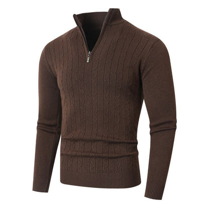 Herren-Strickpullover mit Zopfmuster und Viertelreißverschluss-sweaters for men-Alpenkind