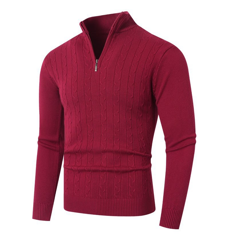 Herren-Strickpullover mit Zopfmuster und Viertelreißverschluss-sweaters for men-Alpenkind